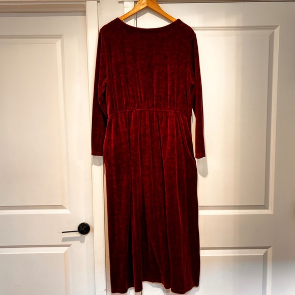 VTG Vermont Country Store Burgundy Velvet Burnout Floral Midi Dress Large Modest - Picture 6 of 9
